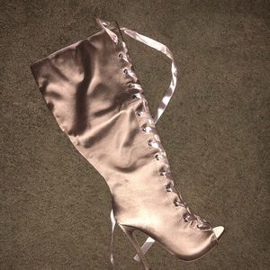 Blush colored leg boots